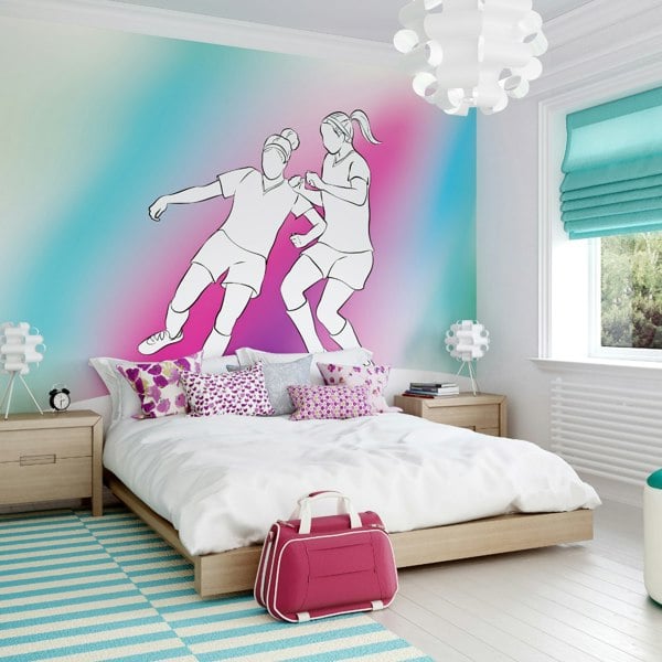 Origin Murals Girls Playing Football Wall Mural - Blue
