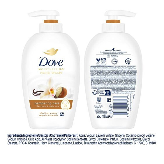 Dove Moisturising Hand Wash, Pampering Care with Shea Butter & Vanilla, 250ml