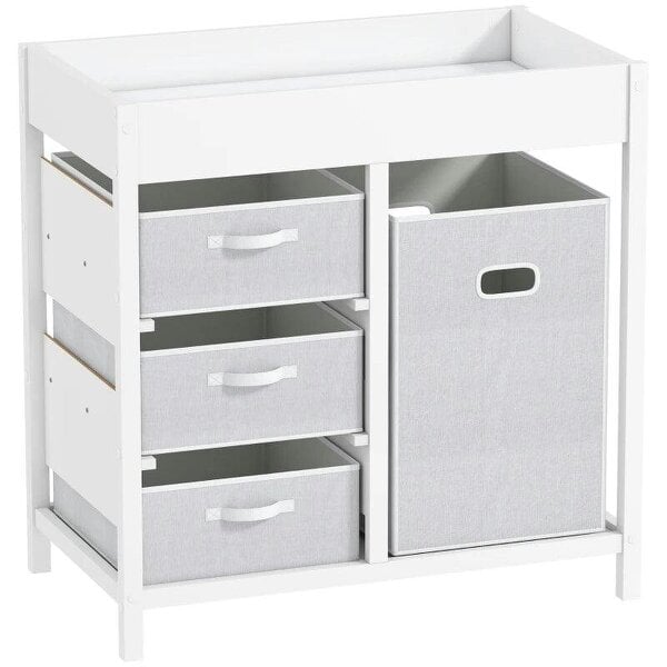 Bobobiy Baby Changing Unit with 4 Storage Drawers, Mat for Bedroom Nursery, 84 x 84.5 cm, White