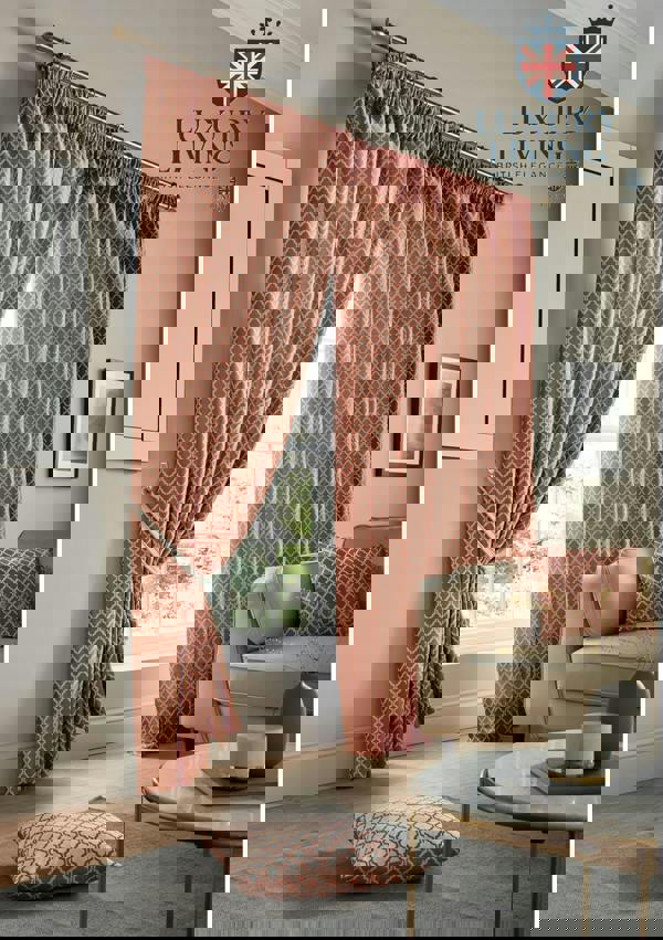 Luxury Living Modern Geometric Two-Tone Jacquard Lined Pencil Pleat Taped Curtains