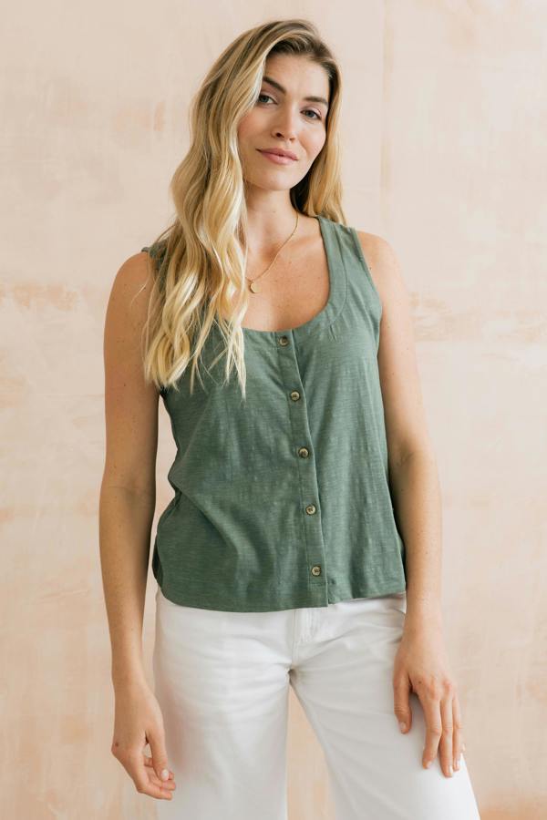 Lily & Me Pier Organic Cotton Jersey Button Vest Laurel Green