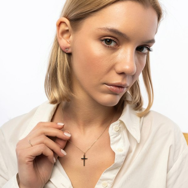 Spero London 9ct Solid Gold Cross Earrings
