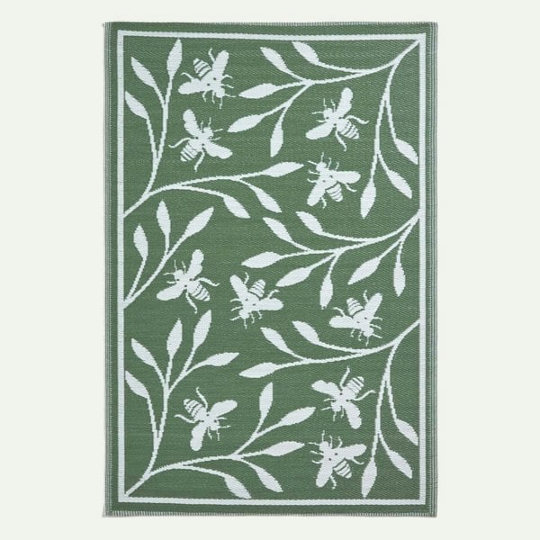 HOMESCAPES Outdoor Rug Luxury Waterproof Reversible, For Garden, Floral Bee