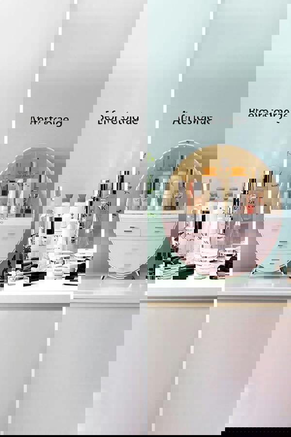 Living and Home 40CM High Round Transparent Cosmetic Display Box With 4 Drawers Storage Box