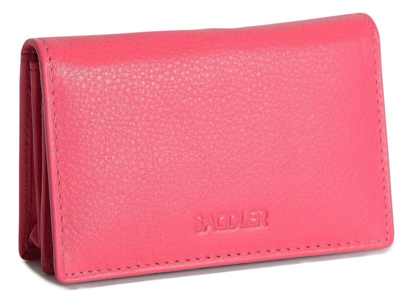 SADDLER JESSICA Leather Credit Card Holder with RFID Protection - 2 Sections and ID Window - Fuchsia