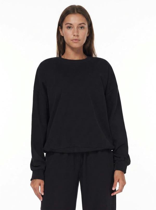 Anniou Relaxed Fit Crewneck Sweatshirt - Black