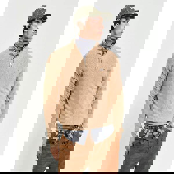 Gant Mens Ribbed Cotton Wool Half Zip Jumper - Khaki - 