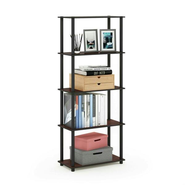WALPLUS Durable Turn-N-Tube 5-Tier Multipurpose Shelf Display Rack, Dark Cherry/Black for Study Room
