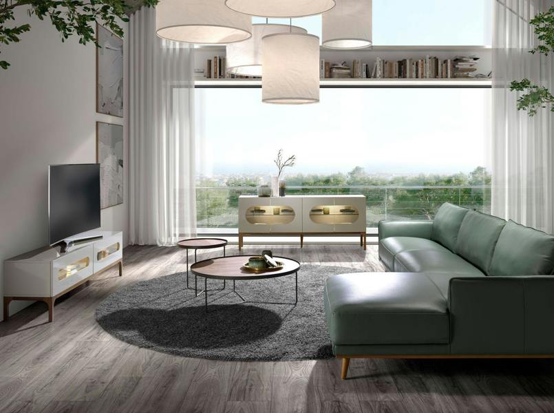 Angel Cerdá Grey and Walnut Wood Sideboard With Interior Lighting 3241