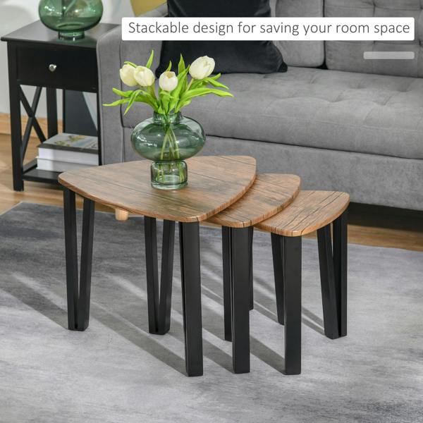 Wyld Haus Coro Set Of 3 Triangle Nesting Coffee Tables Metal And Wood Walnut Finish
