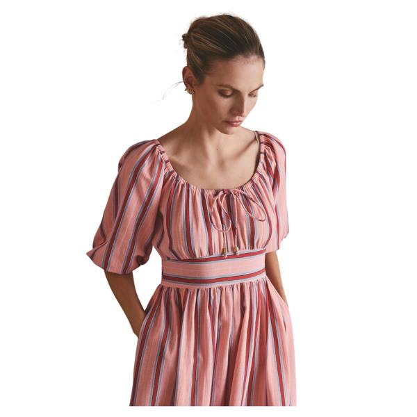 Cath Kidston Womens/Ladies Contrast Striped Tie Neck Long Midi Dress - Red/Pink - 