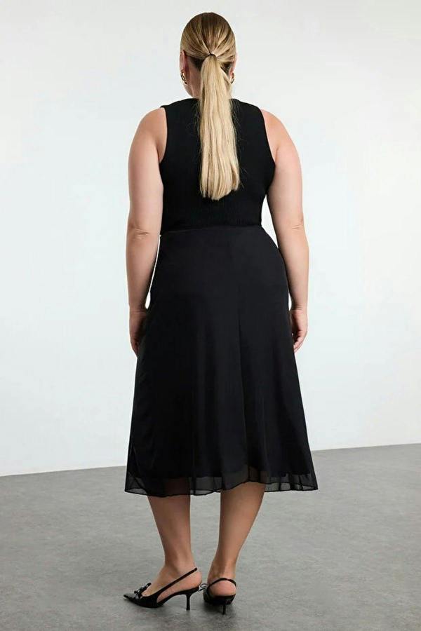 WOVCOR A-Line Plain Tulle Knit Plus Size Skirt