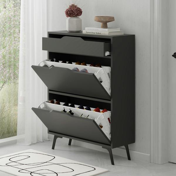 Decortie Modern Asta Shoe Cabinet 2 Storage Doors for Shoes and Drawer for Accessory Organizer