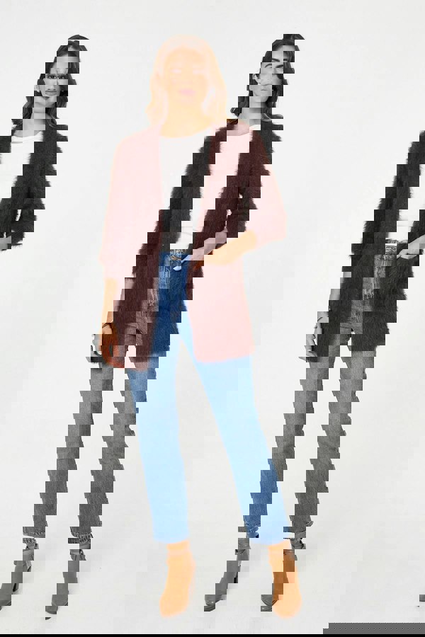 Brown | Soft Textured Longline Open Cardigan
