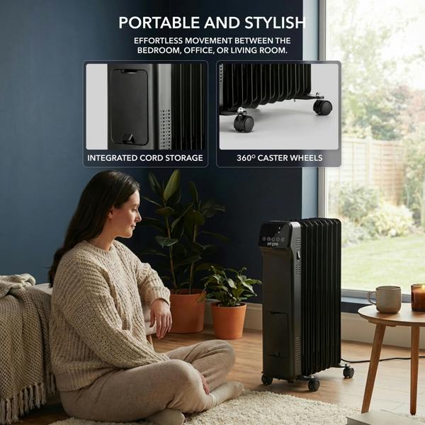 AIR PRO Oil-Filled Electric Radiator 2500W with Thermostat, 9 Hour Timer