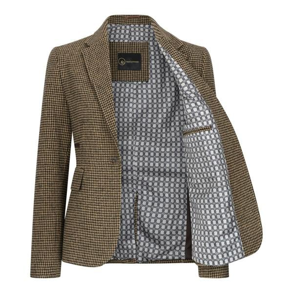TruClothing Women's Tailored Brown Dogtooth Wool Blend Tweed Blazer