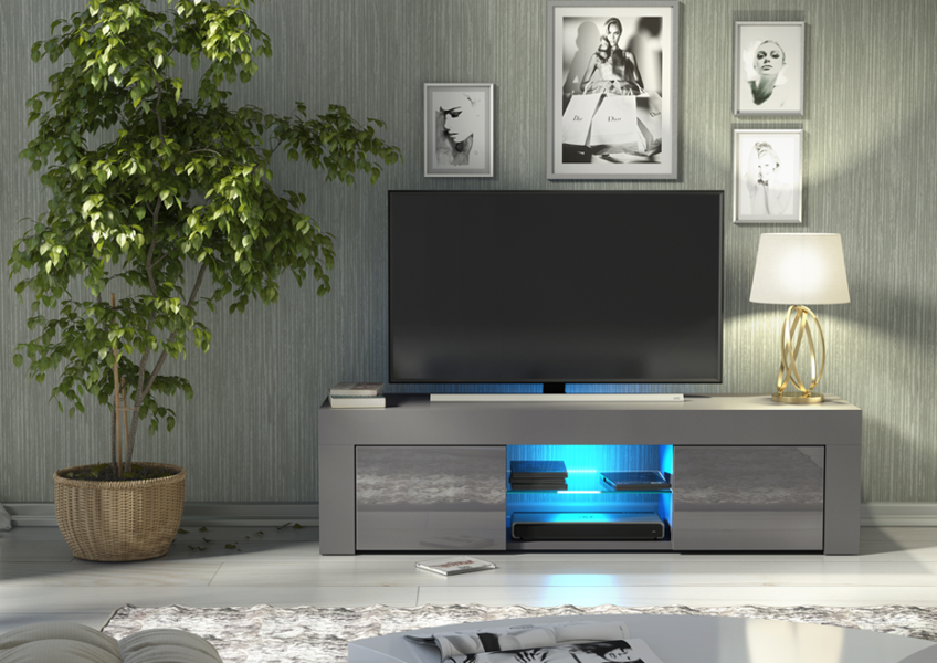 Mex Furniture 130cm TV Unit Cabinet Cupboard with High Gloss Doors and LED Light