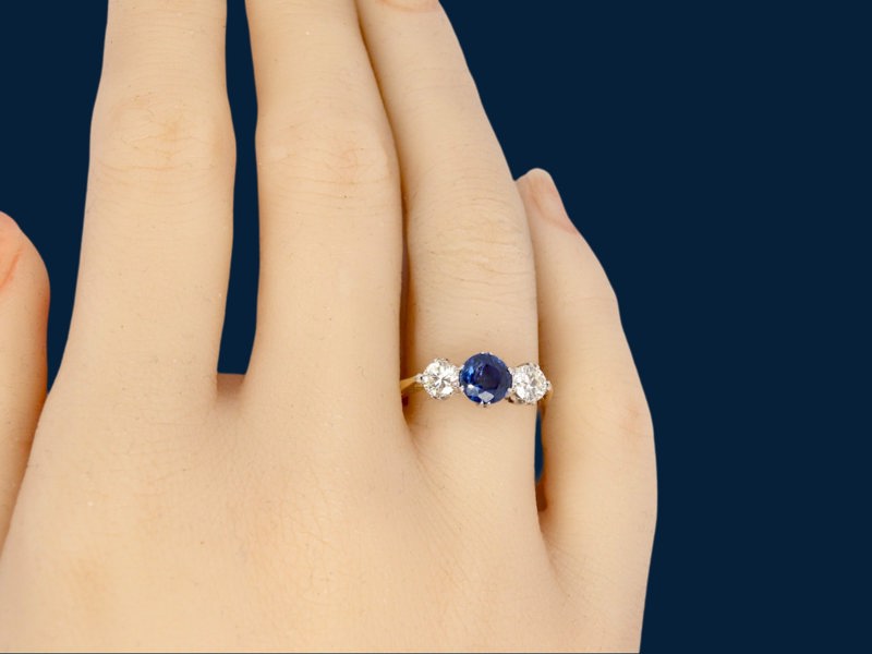 Vintage Tom A three stone Sapphire and Diamond ring