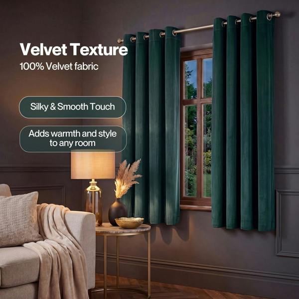 Marlow Thick Thermal Blackout Curtains Velvet 46x54 Inch Eyelet Ring Top Green