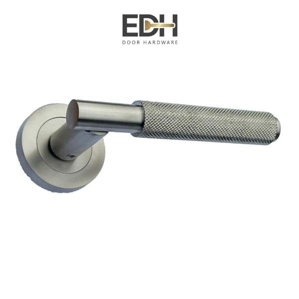 EDH Door Hardware Satin Nickel Knurled Door Handles on Round Rose – Modern Internal Lever Handle