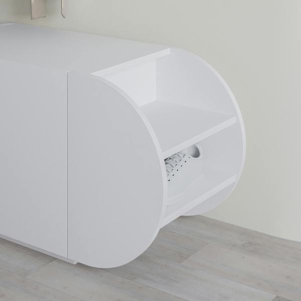 Decortie Modern Pozy Shoe Bench Storage 110(W)cm Oval Shape 3-Door Minimal Organiser for Office, Hallway