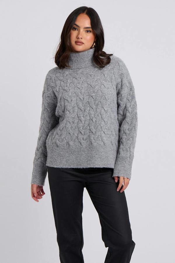 Urban Bliss Grey Cable Roll Neck Jumper