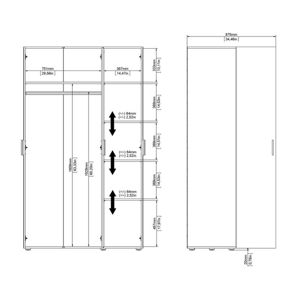 Wyld Haus Daejeon White and Natural Oak Effect Wooden Wardrobe 3 Doors
