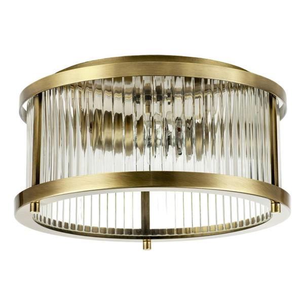 Sleek Matte Antique Brass Flush Ceiling Light with Ribbed Clear Glass Image 3