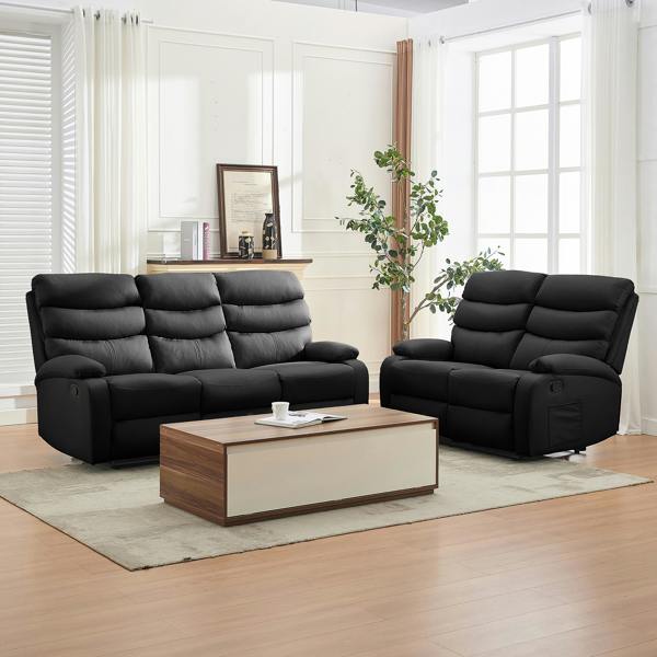 Kudlhome 2 Seater Manual Recliner Sofa, Black