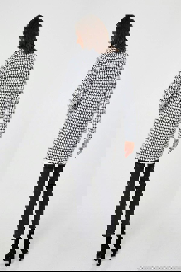 Black | Check Button Front Longline Knit Coat