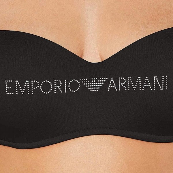 Emporio Armani Logo Padded Bikini Top, Black