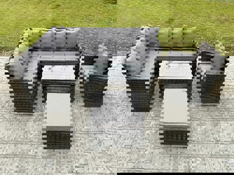 Fimous Rattan Garden Furniture Sets High Back Corner Sofa Oblong Coffee Table Set with Big Footstool Armchair Dark Grey Mixed