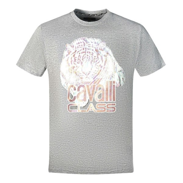 Cavalli Class Large Tiger Logo T-Shirt - Grey