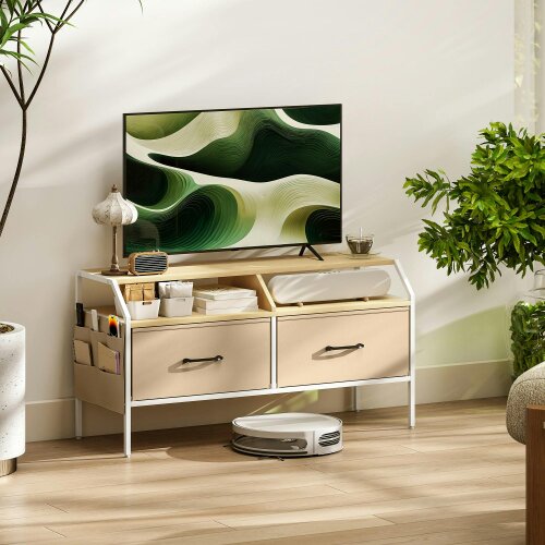 Wyld Haus Avamira Small 98cm Natural and White TV Stand With Foldable Drawers for TV's up to 55 Inches
