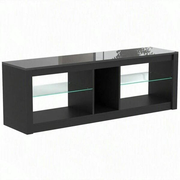 TV Stand Cabinet with LED Lights and Remote Control for TVs up to 65", Entertainment Centre with Storage Shelves, Black