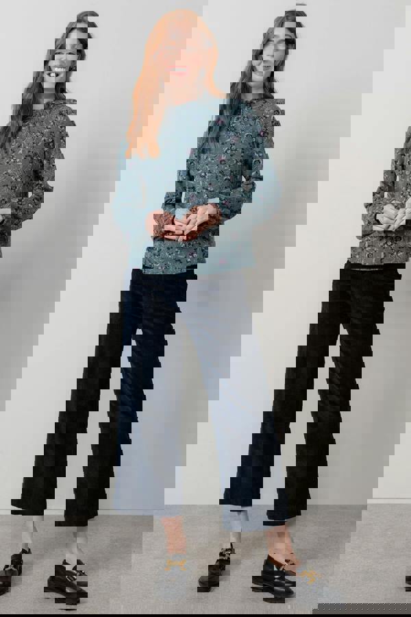 Lily & Me Eastcombe High Neck Floral Print Top Sea Mist