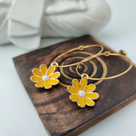 The Colourful Aura Yellow Sunflower Charm Floral Dainty Dangle Colourful Boho Hoop Earring