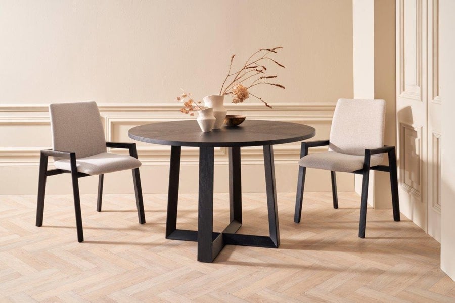 Cadiz Large Round Dining Table with Natural Black Oak Top & Base by Gillmore British Design © GillmoreSPACE Limited