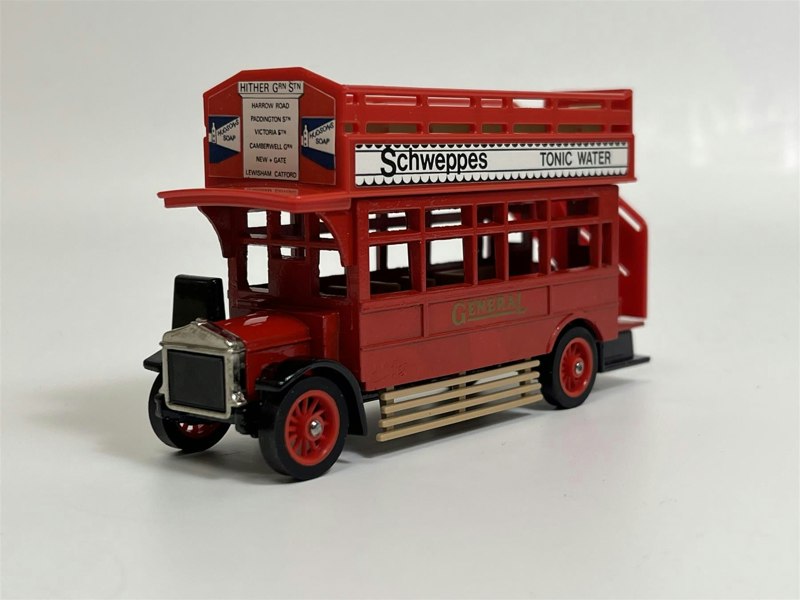 MCSlots 1922 AEC S Type Omnibus Schweppes Tonic Water Matchbox Y23 S1