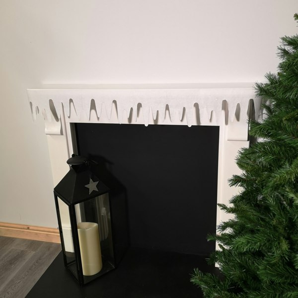 Samuel Alexander Premier White Felt 18cm x 240cm Decorative Glitter Christmas Icicle Fringe Wall Fireplace Decoration