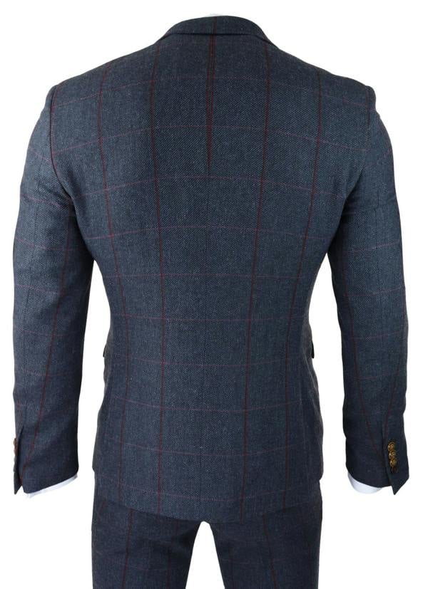Paul Andrew Mens Herringbone Tweed Suit 3 Piece Navy Blue Peaky Blinders 1920s Tailored Fit