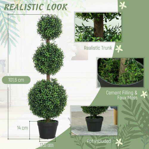 Wyld Haus Rafile Set Of 2 Artificial Boxwood Topiary Trees With Triple Ball Design H8 100cm