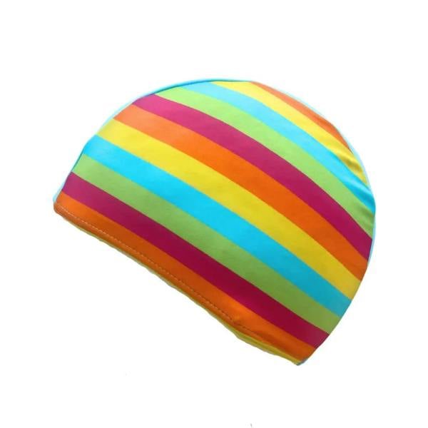 Fashy multicoloured junior lycra swim cap with rainbow stripes