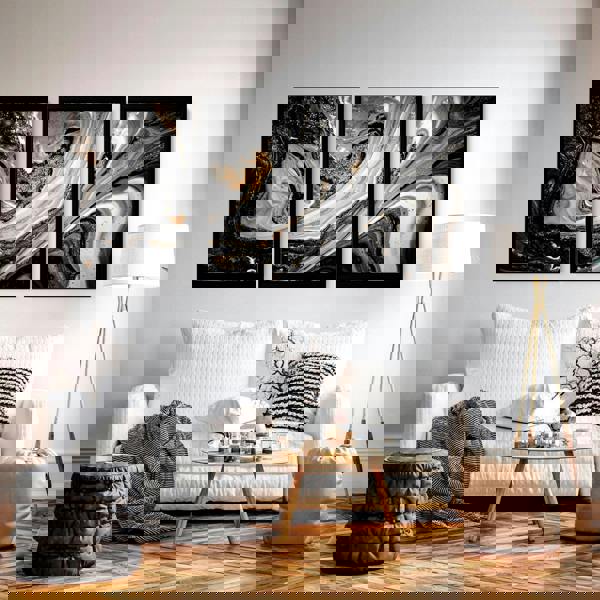 Abstract large wall art | set of 3 Black and Gold wall art prints