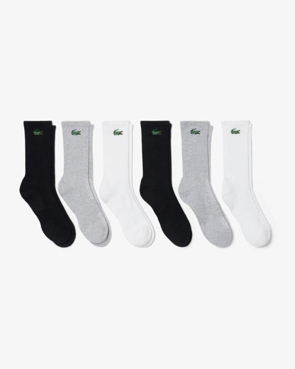 Lacoste 6 - Pack Long Mens Sport Socks - Black/White/Grey L78 | CHO | Designer Mens Socks