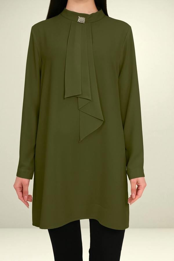 Hoxton Gal Relaxed Fit Long Sleeves Brooch Detailed Tunic