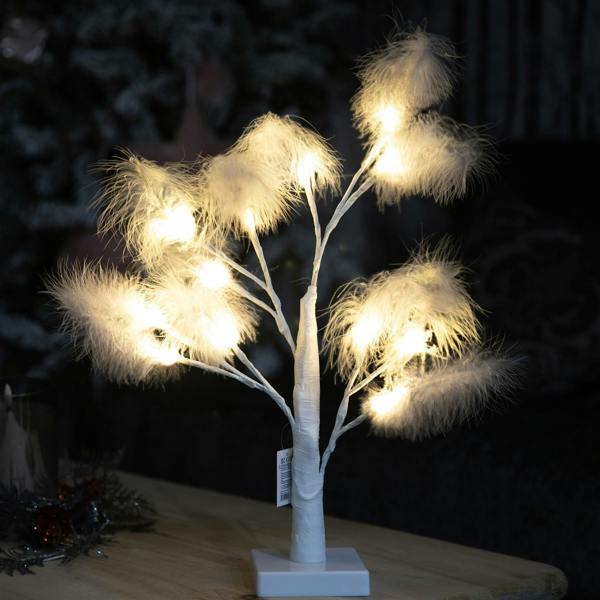 55cm Grey Feather Tree Table Lamp with Warm White LEDs, Battery-Operated Decorative Light image 4