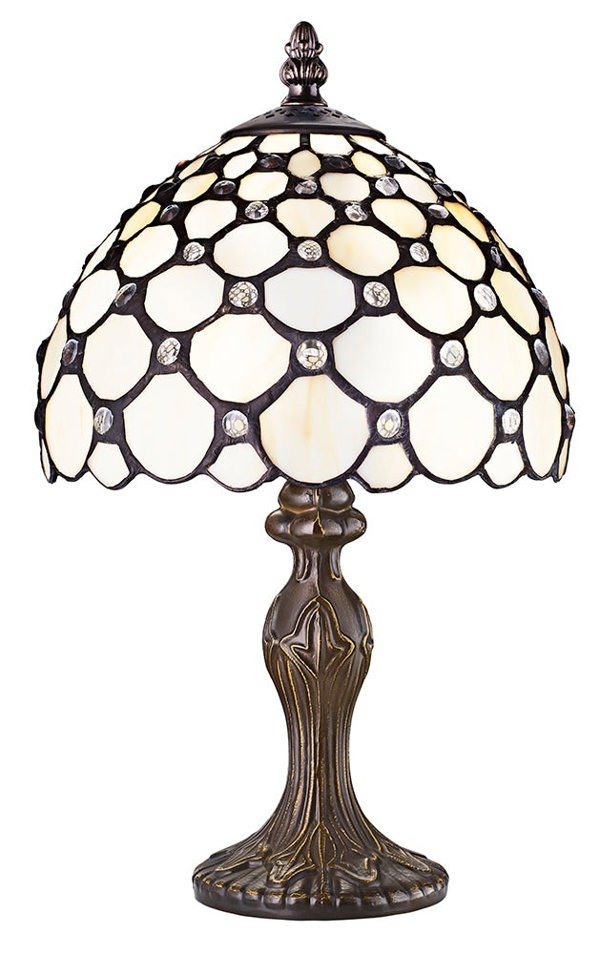 Traditional White Tiffany Table Lamp with Multiple Transparent Beads Image 1