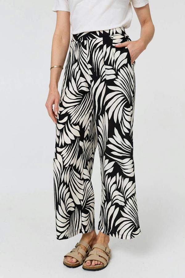 Black | Abstract Print High Waist Wide Trousers