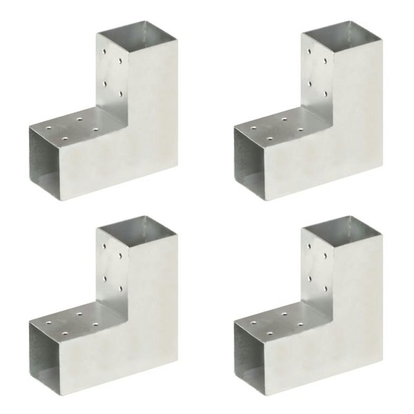 Berkfield Post Connectors 4 pcs L Shape Galvanised Metal 71x71 mm